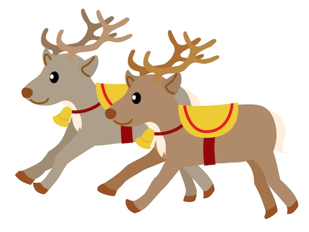 An illustration of two cute running reindeer