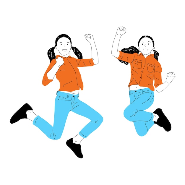 Illustration of two girls celebrating victory