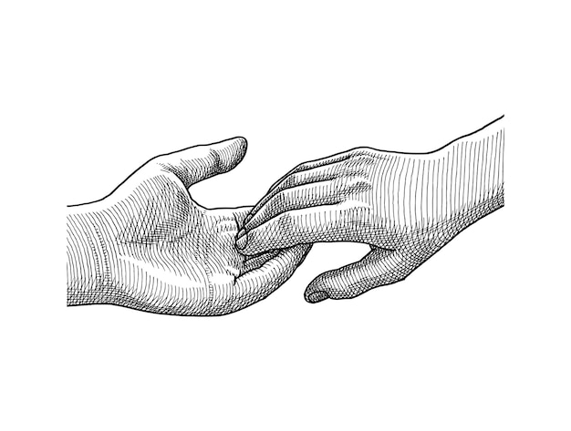 Vector illustration of two hand reaching toward each other