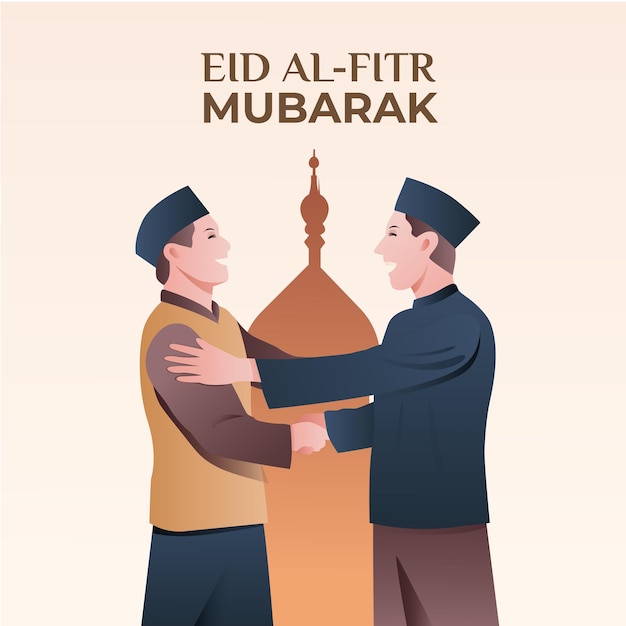 illustration of two Muslim men shaking hands on eid al Fitr
