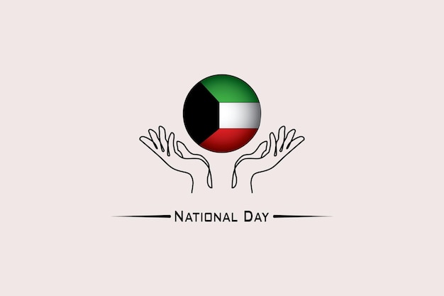 Illustration of two open hands receiving a flag National Day of the Kuwait