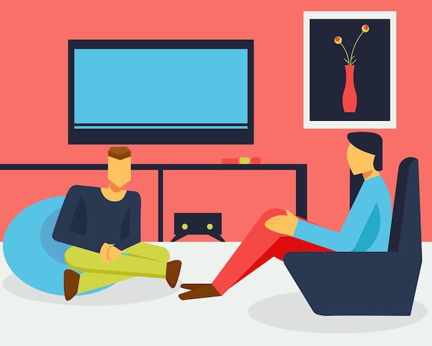illustration of two persons sitting in a living room