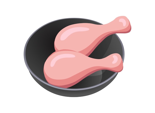 黒の食器に配置された生の鶏のドラムスティック2枚のイラスト