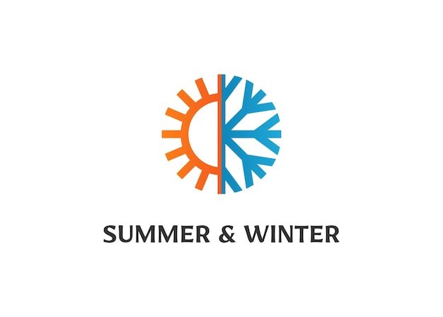 Illustration two seasons summer and winter hot and cold logo design concept