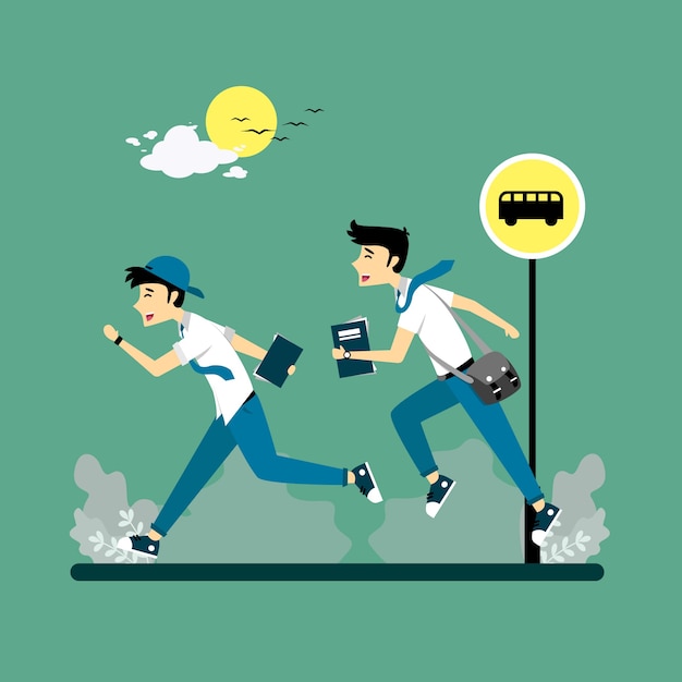 Illustration of two students running