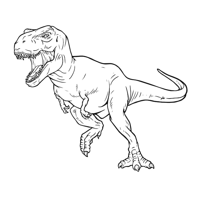 Vector illustration of tyrannosaurus rex black and white silhouette trex coloring page