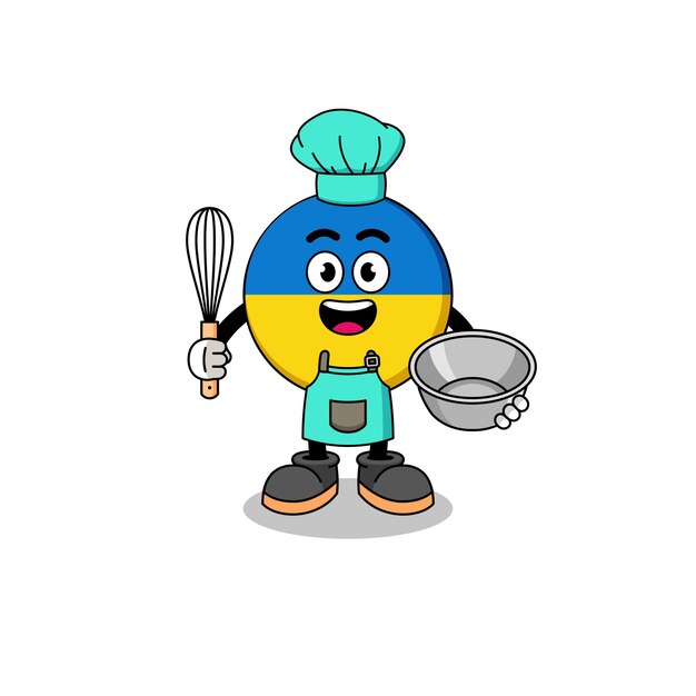 Illustration of ukraine flag as a bakery chef character design