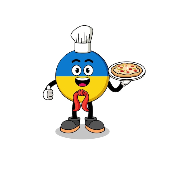 이탈리아 요리사 캐릭터 디자인으로 우크라이나 국기의 그림