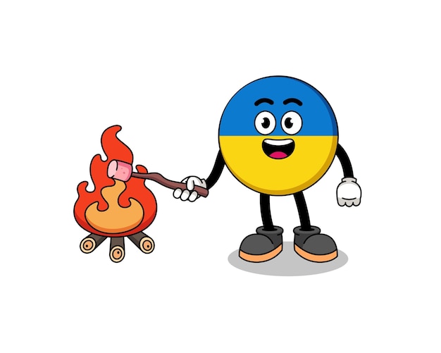 Illustration of ukraine flag burning a marshmallow character design