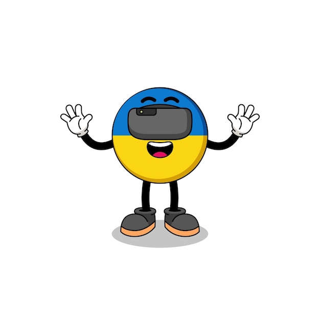 Illustration of ukraine flag with a vr headset character design