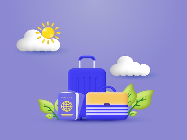 illustration unique creative vector 3d Summer travel concept symbols isolated on background