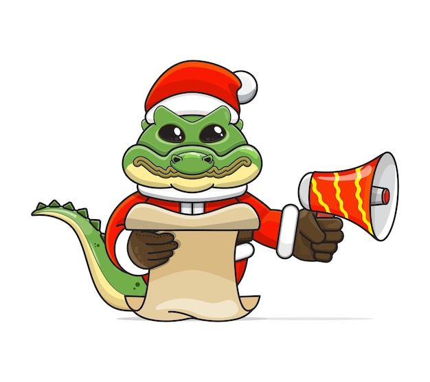 illustration of a unique humanoid croc animal wearing a costume holding megaphone and read script