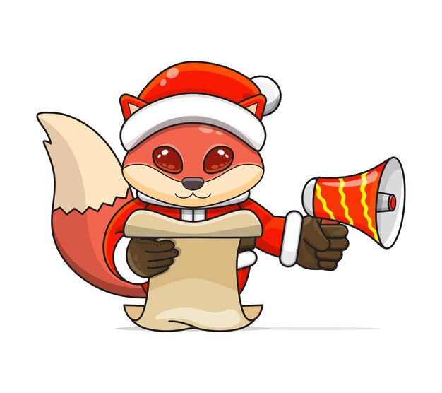 illustration of a unique humanoid fox animal wearing a costume holding megaphone and read script