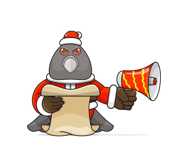 Vector illustration of a unique humanoid pigeon animal wearing a costume holding megaphone and read script