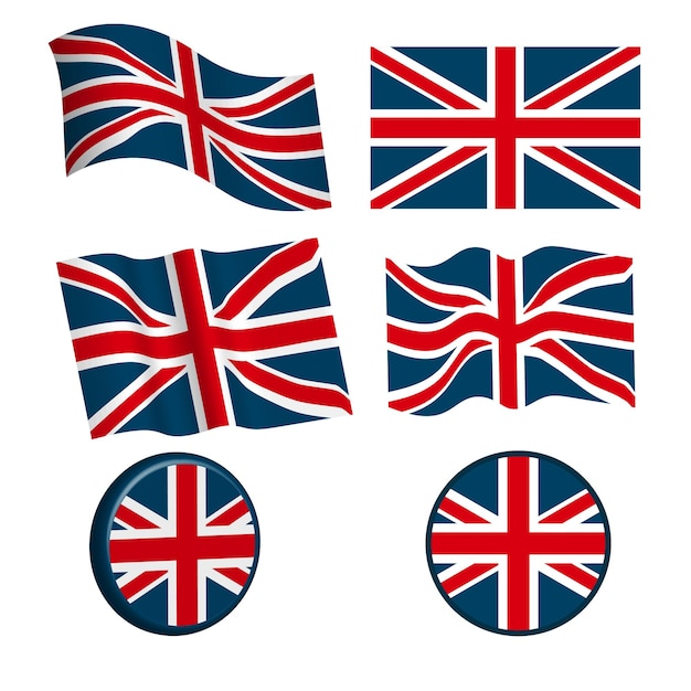 Illustration of United Kindom Flag with different shapes - United Kingdom wavy flag