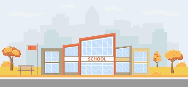 Illustration of an urban autumn landscape with a modern school building