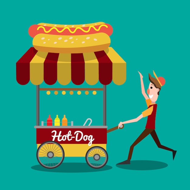 Illustration of urban hotdog seller