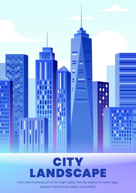 都市の建物を背景にした都市風景のイラスト
