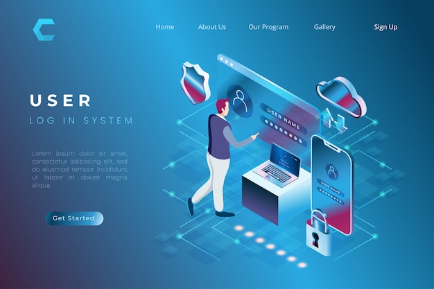 Vector illustration of user login and user data security in isometric 3d style