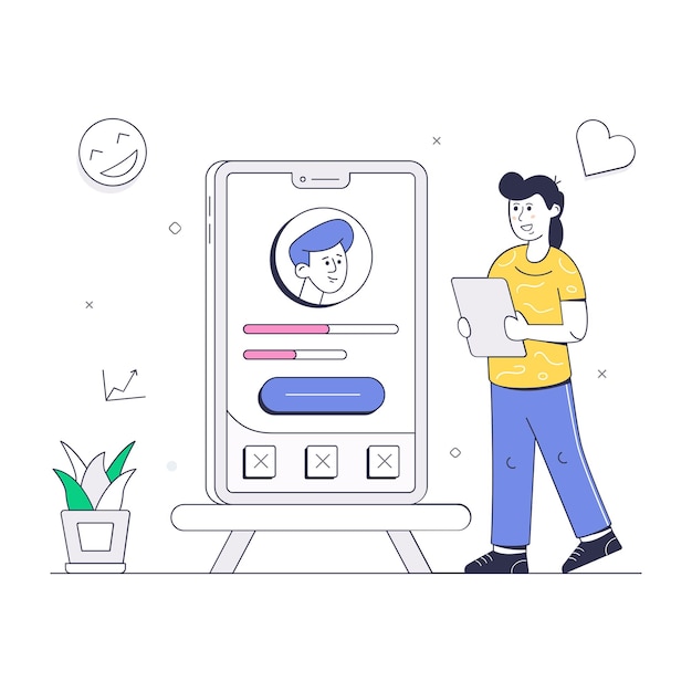 Illustration of user profile designed in flat design with high graphic effects