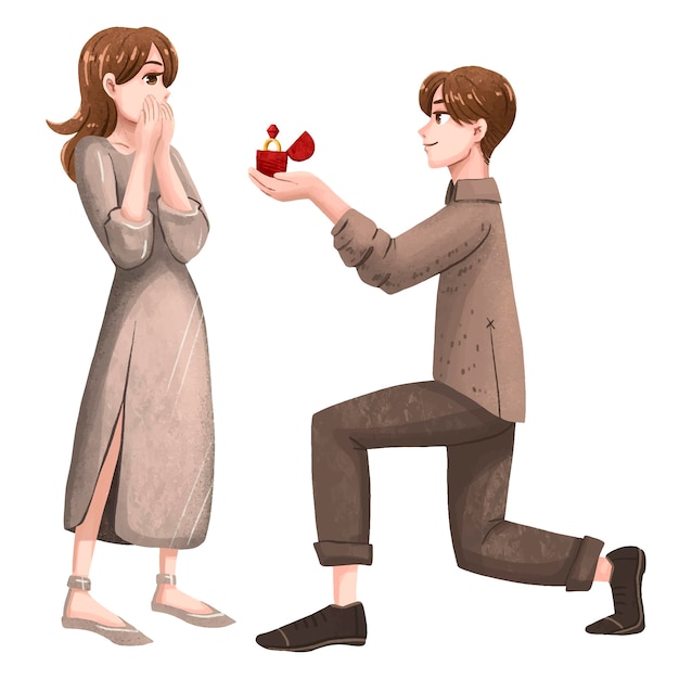 Illustration for valentine's day, a man proposes to a girl, get married