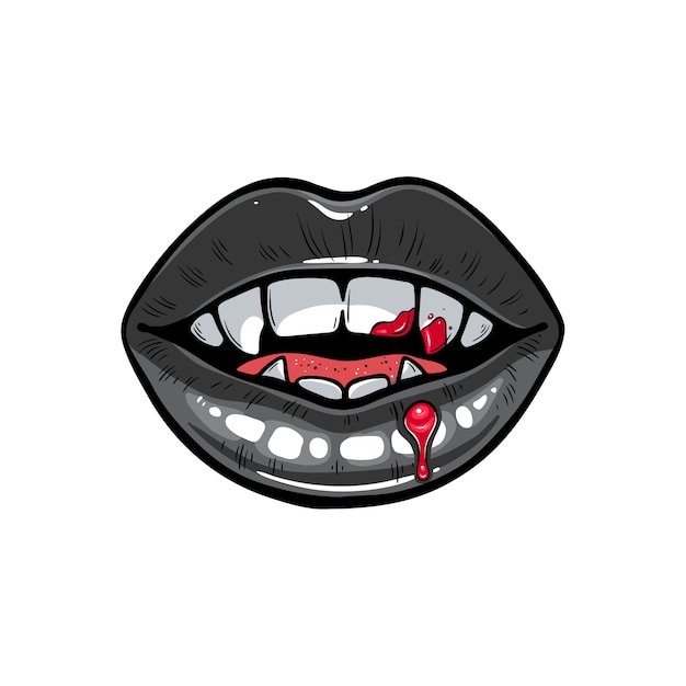 Illustrazione delle labbra di vampiro con sangue. bocca sexy sanguinosa di halloween