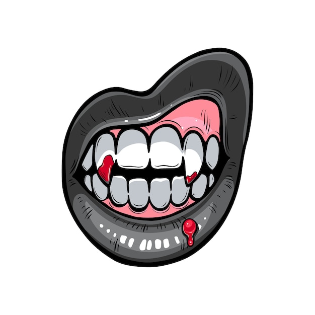 Vector illustration of vampire lips with blood. halloween bloody sexy mouth