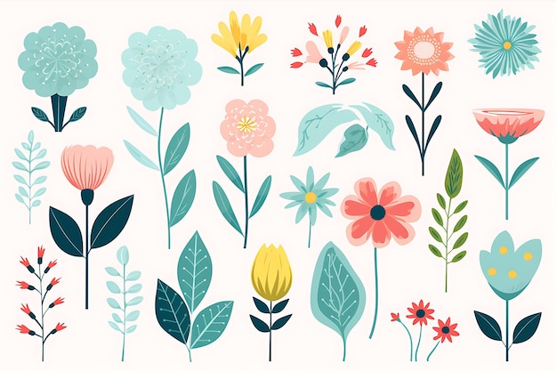 Illustrazione diversi fiori colorati