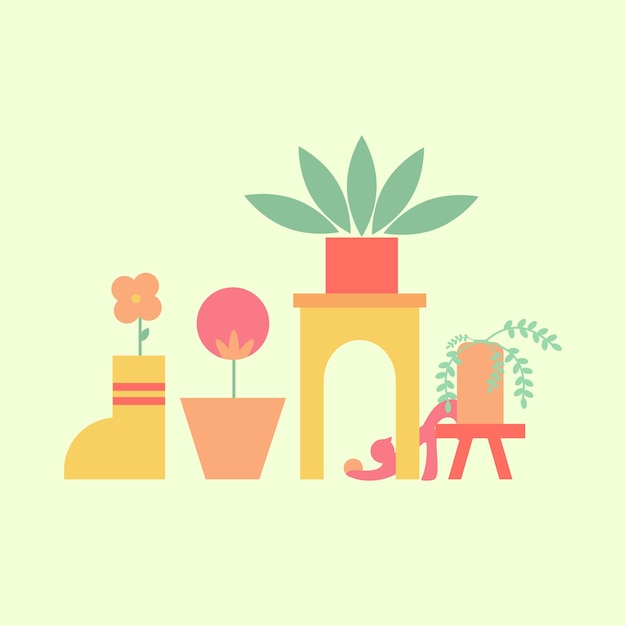 Vector illustration of various pots and plants