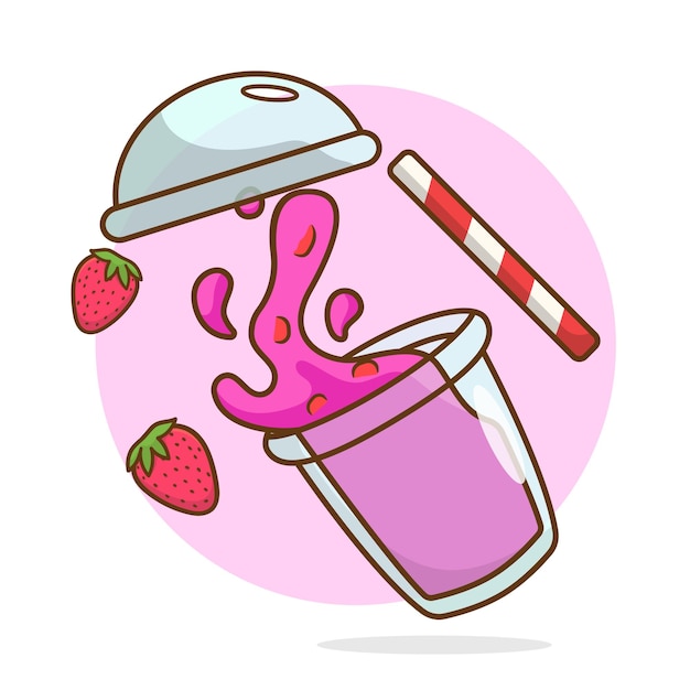 illustration Vector bubble tea and strawberry cartoon