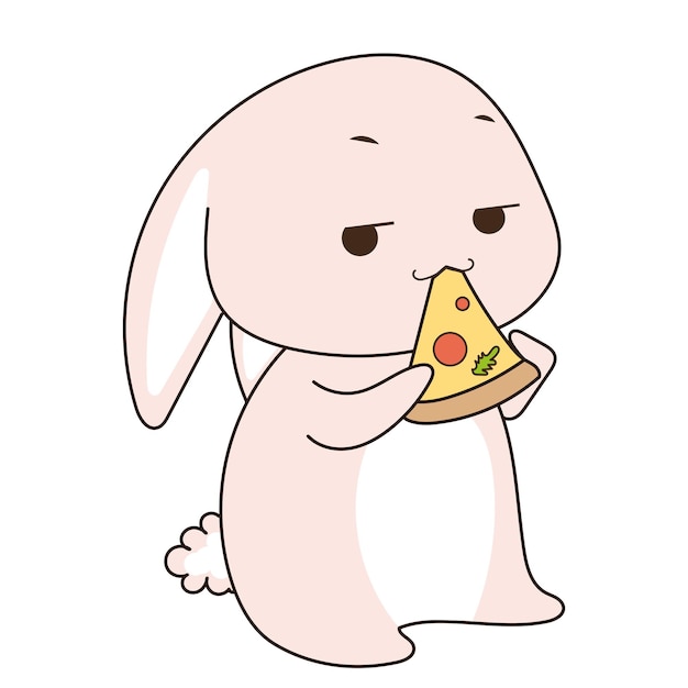 Illustration Vector Bunny with piece of pizza pizza lover