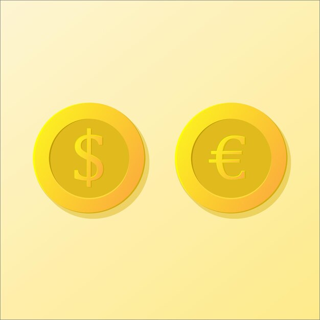 Иллюстрация векторных монет Icon USD и EURO