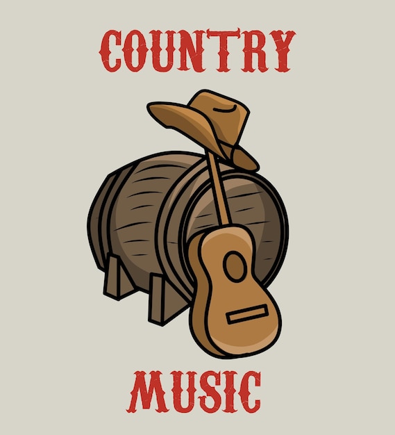 Vector illustration vector of country music culturebarrelhatand guitarperfect for printetc