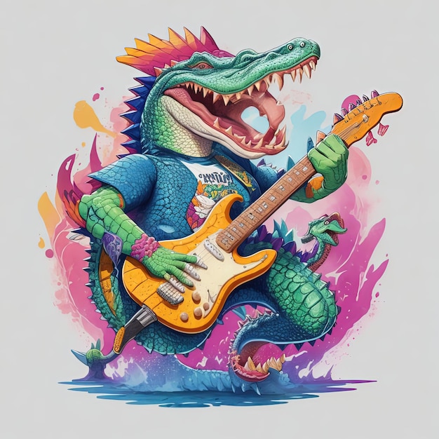 illustration vector crocodile with guitar music