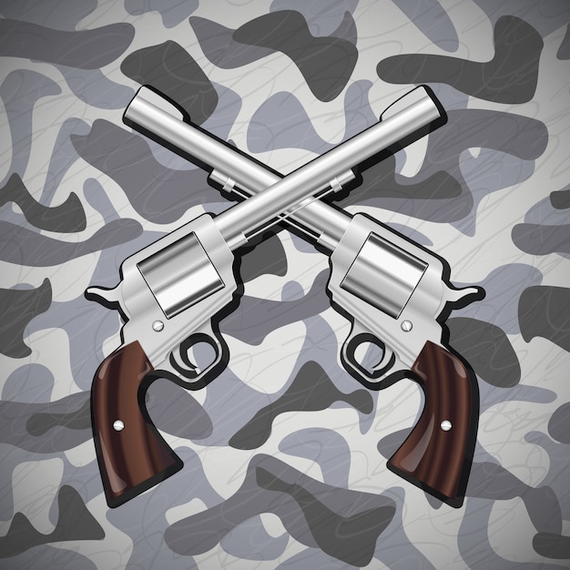 Illustration Vector Crossed Guns on camouflage background