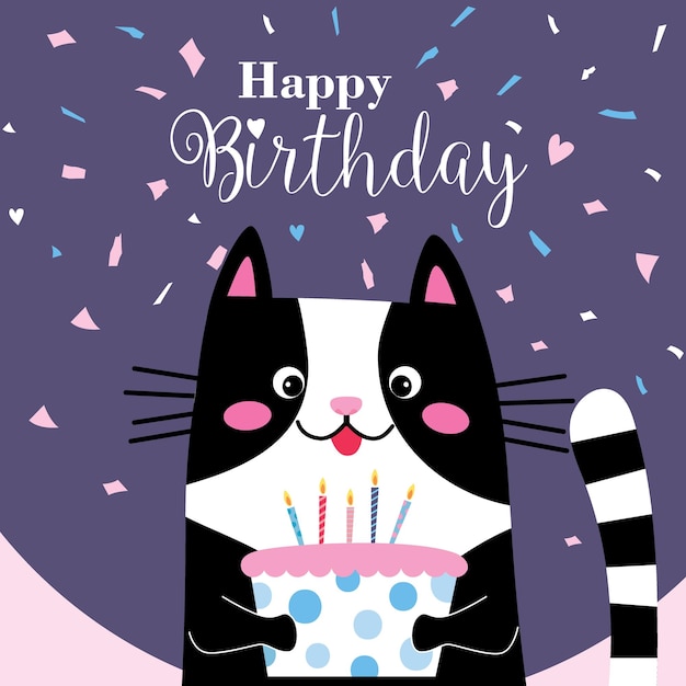 Vector illustration vector of cute cat with birthday cake perfect to product greetings card, invitation