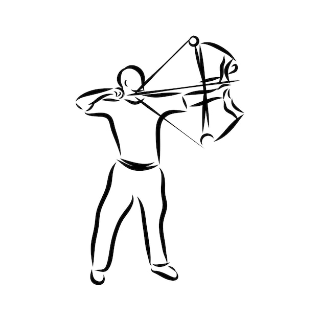 Вектор Иллюстрация каракули рисованной эскиз спортивной стрельбы из лука, изолированные на белом фоне