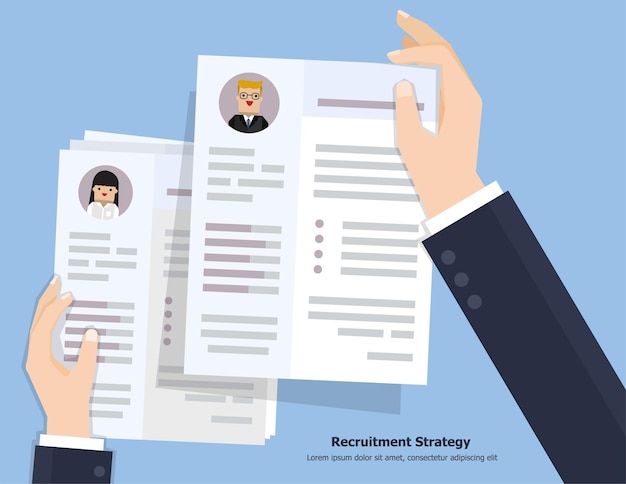 illustration vector flat cartoon of choosing profile of employees man and woman professional