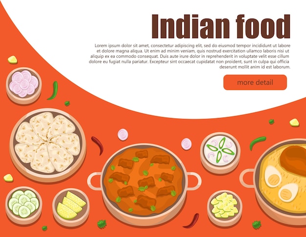 Vector illustration vector flat cartoon indian food of chicken biryani and chicken butter with nan bread