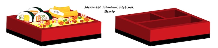 Vector illustration vector flat cartoon isolated of japanese food box for picnic