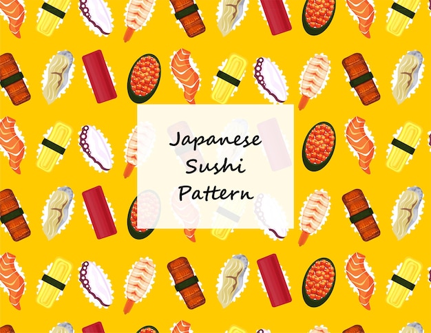 Illustration vector flat cartoon of japanese food top view on table mix sushi set