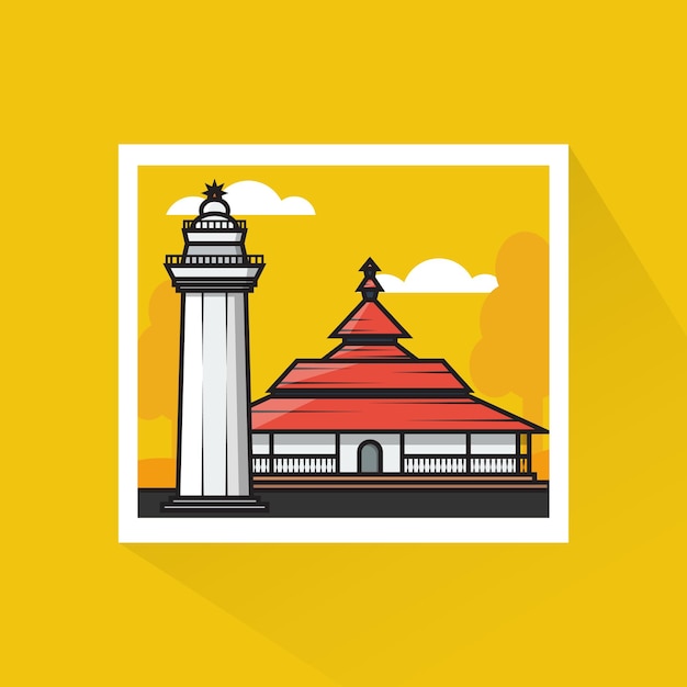 Illustration Vector of Grand Banten Mosque in Flat Design