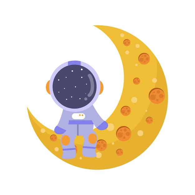 Vector illustration vector graphic astronaut kid are sitting on the moon