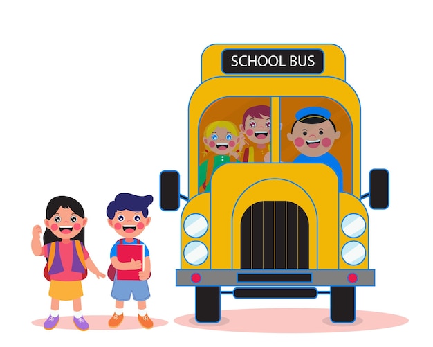 illustration vector graphic of back to school school kids will ride the school bus happily perfect