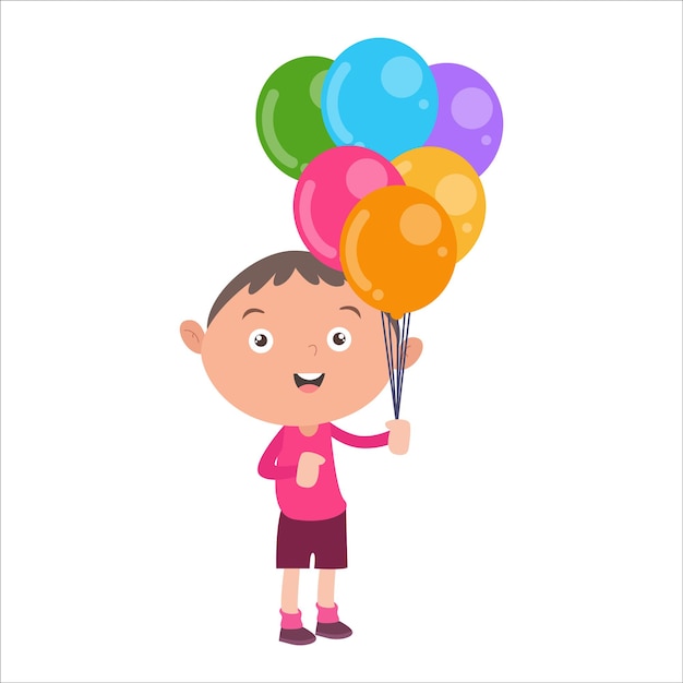 illustration vector graphic boy activity, playing colour ballon