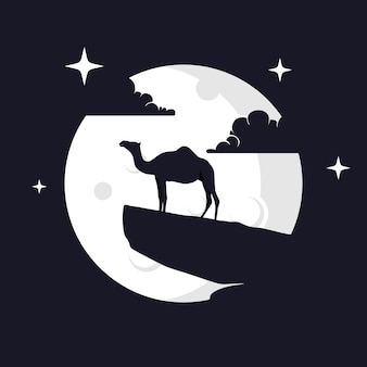 Illustrazione grafica vettoriale di cammello con sfondo luna perfetto da usare per magliette o eventi