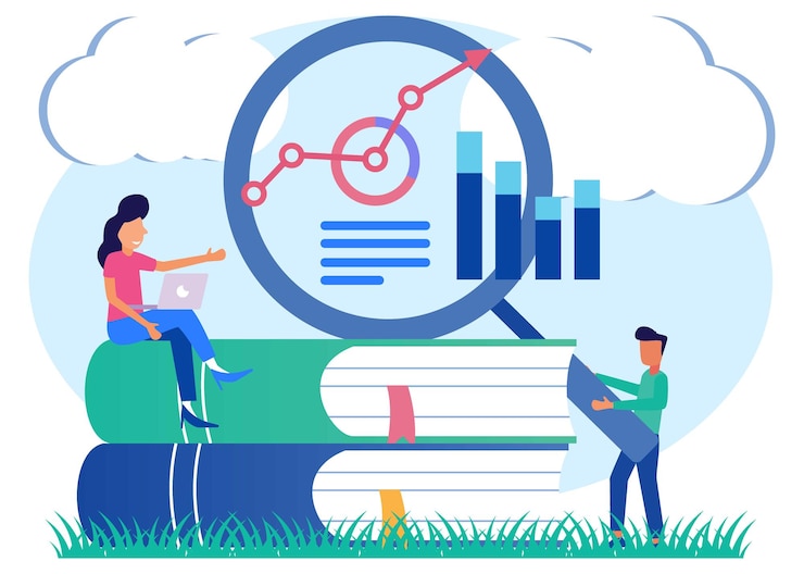 Vector illustration vector graphic cartoon character of business analysis
