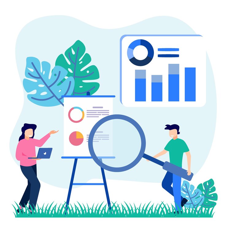 Vector illustration vector graphic cartoon character of data analysis