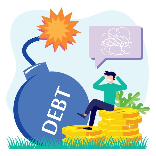 Vector illustration vector graphic cartoon character of debt burden