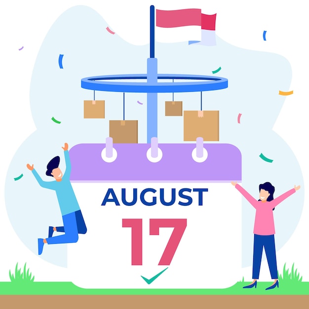 Vettore personaggio dei cartoni animati grafico vettoriale dell'illustrazione del giorno dell'indipendenza dell'indonesia